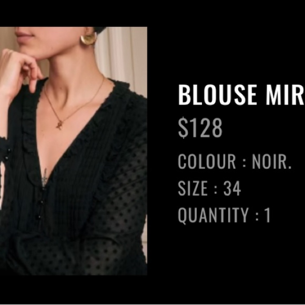 Sezane black ruffle blouse with sheer sleeves